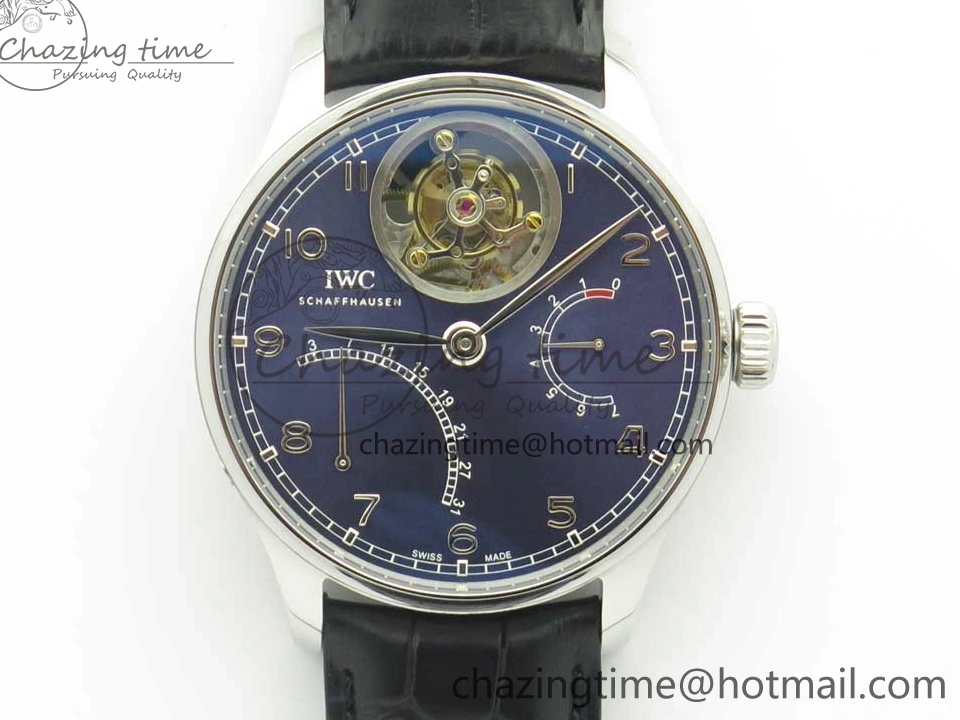 MIROTIME 0227 Sporty Portuguese Tourbillon IW504602 SS ZF Best Edition Blue Dial on Black Leather Strap 7175